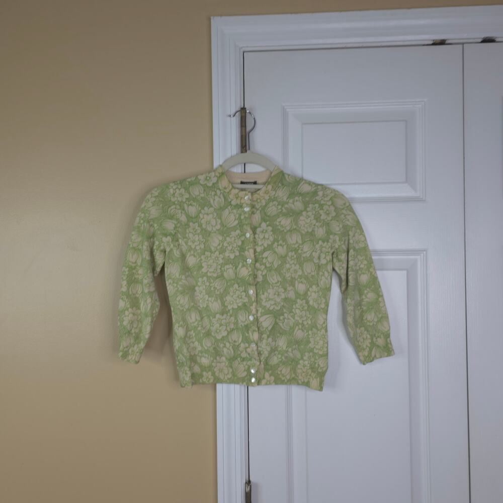 J.Crew Women's Green Floral Daisy Print Button Up Cropped Cardigan Sweater XS